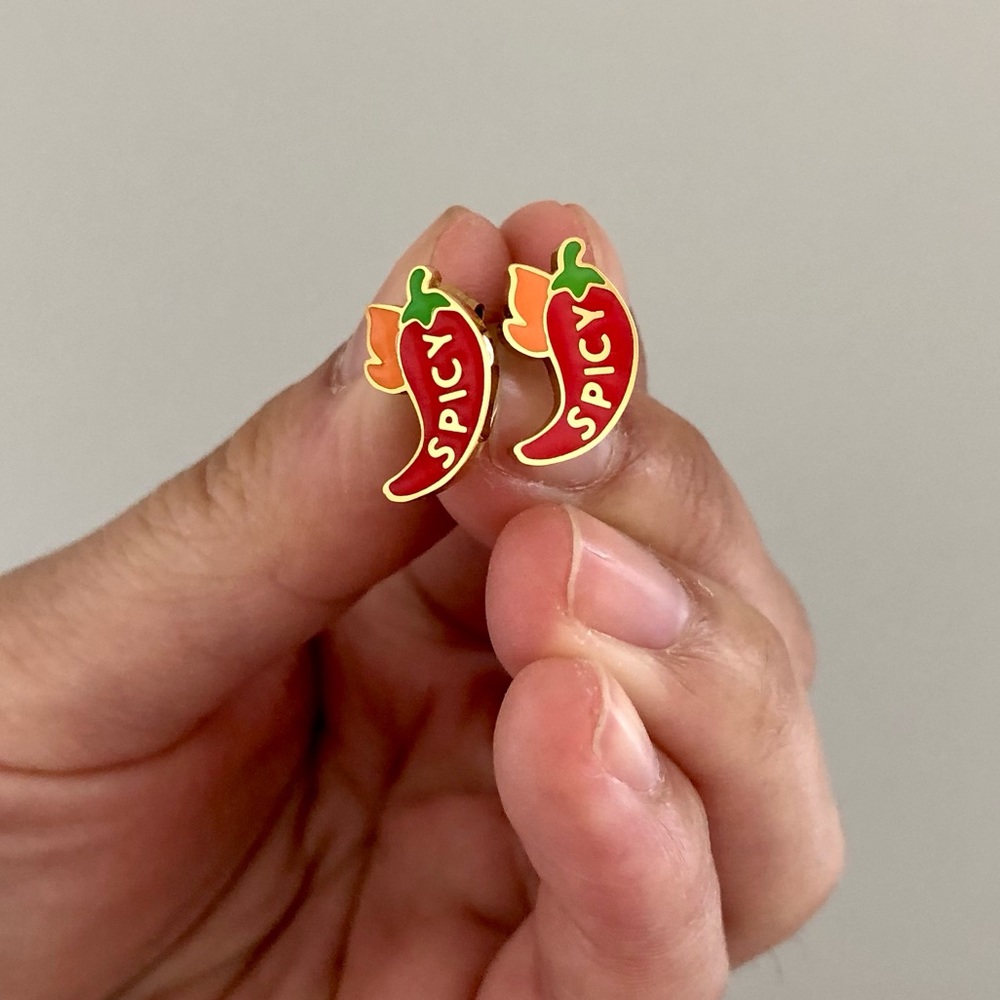 Spicy chili peppers gold, red, orange and green stud earrings
